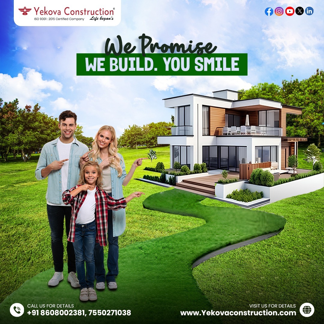 Yekovaproject's tweet image. We’re Yekova — we keep our word, so your new world begins with peace of mind
Reach out to us!
📞086080 02381/+91-7550271038
📩 yekovaconstruction@gmail.com
🌐 yekovaconstruction.com
#property #turnkeyprojects #promoters #contracts #smartcontracts #jointventure #Investment