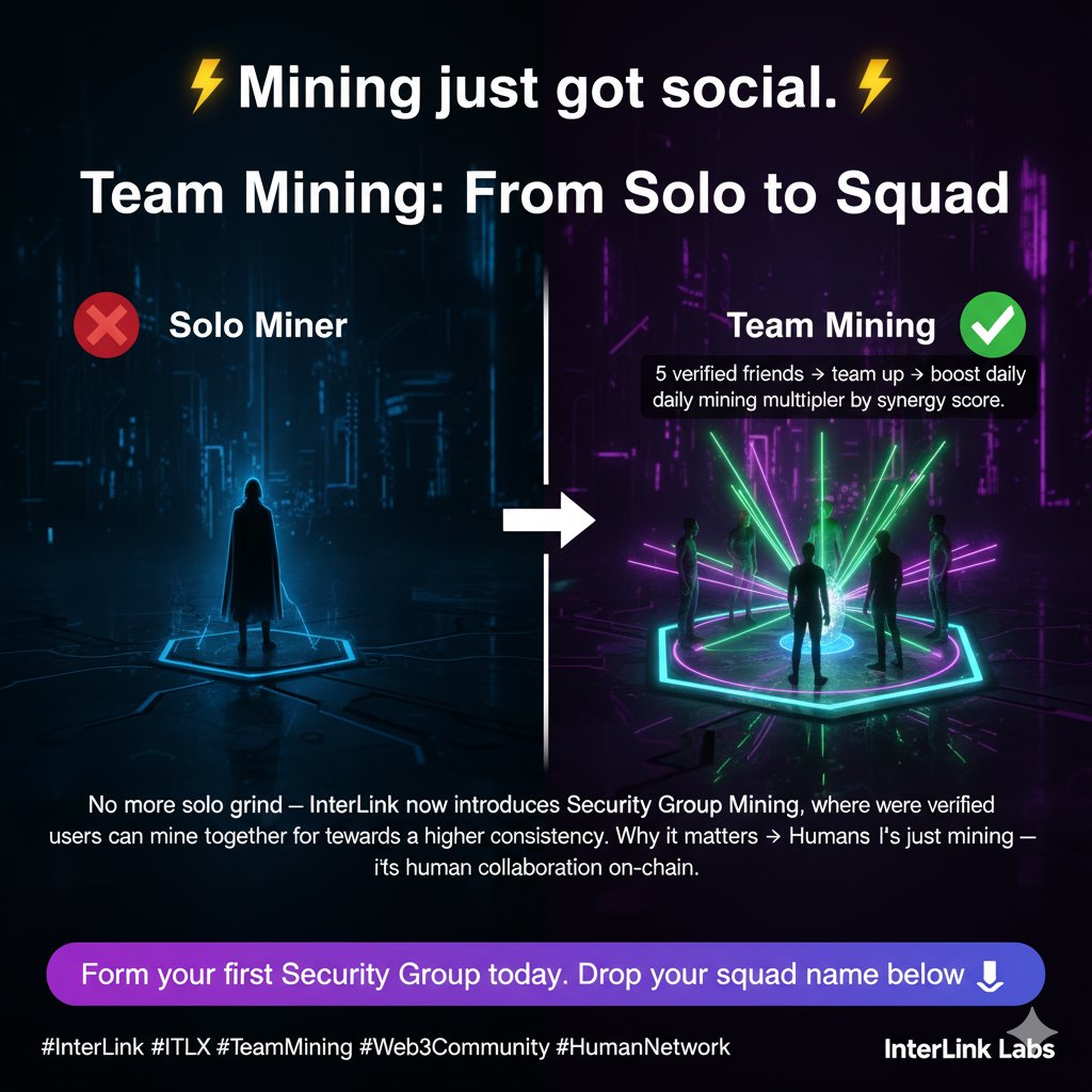 Vikram_3V's tweet photo. β‘ Mining just got social.
No more solo grind πͺ
Security Group Mining is here!
π₯ 5 verified friends = 1 squad
π More synergy β More $ITLG stability
#InterLink #ITLX #TeamMining @C_Interlinklabs @reina_itl @kv_interlink @inter_link https://t.co/UDMeERM06Y