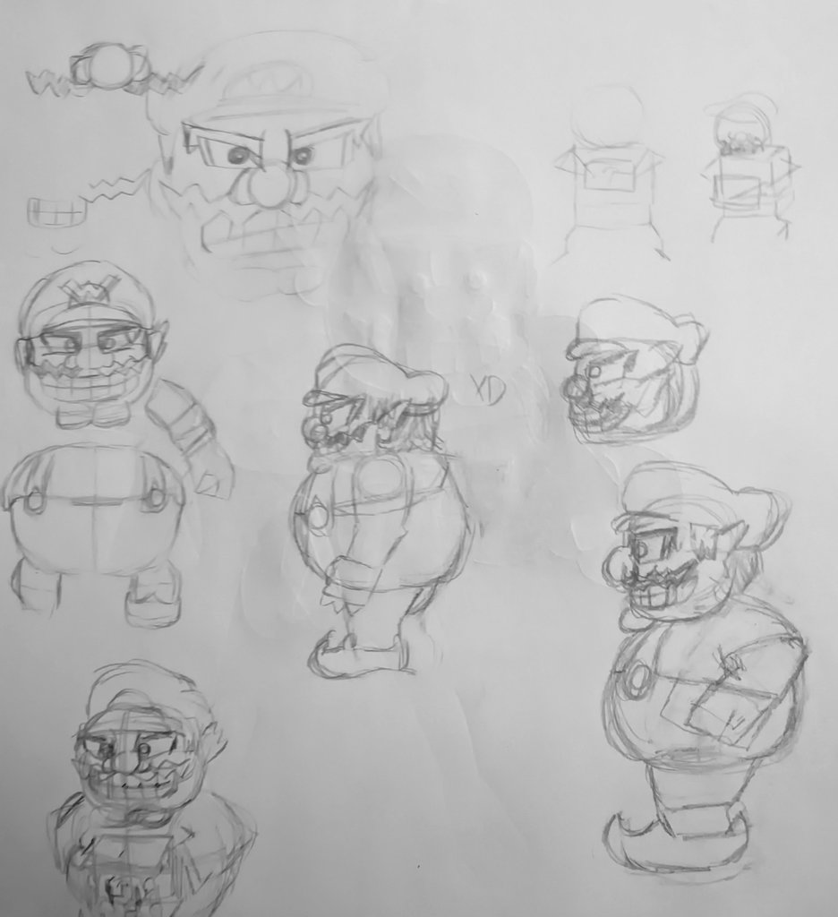 SrCyan_'s tweet photo. A decir verdad tenía otro plan para el Wario (y más encima es primera vez en mi vida que lo dibujo) así que les dejo mis bocetos para entender cómo se dibujaba xD https://t.co/8FCSlLY9Iz
