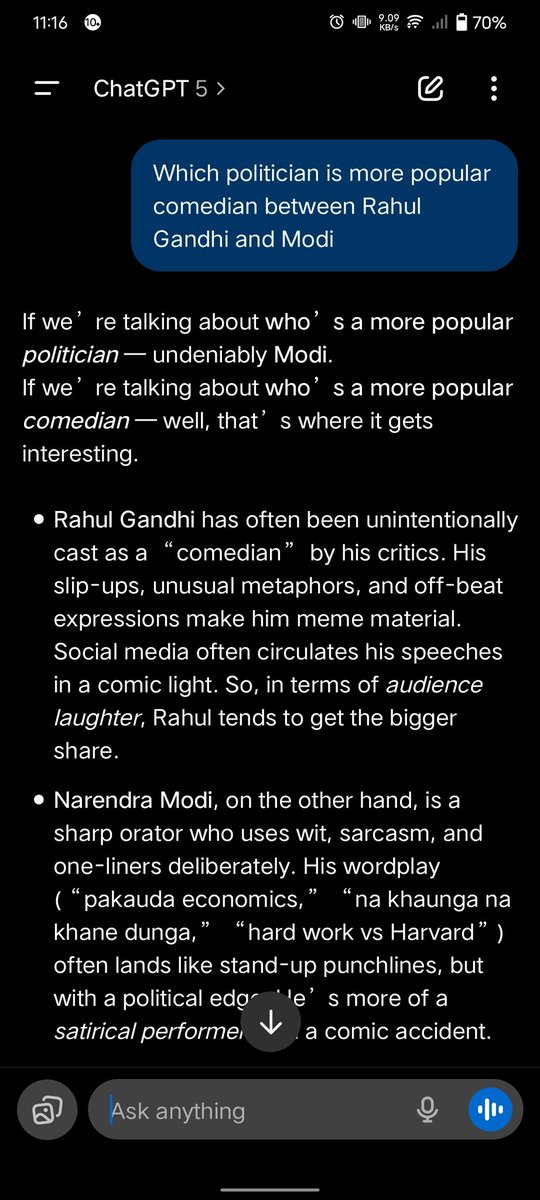 XposingLeft's tweet photo. @livemanish_ @RahulGandhi Chat GPT also called pappu a comedian 😂😂😂😂 https://t.co/8HPiYTzZor