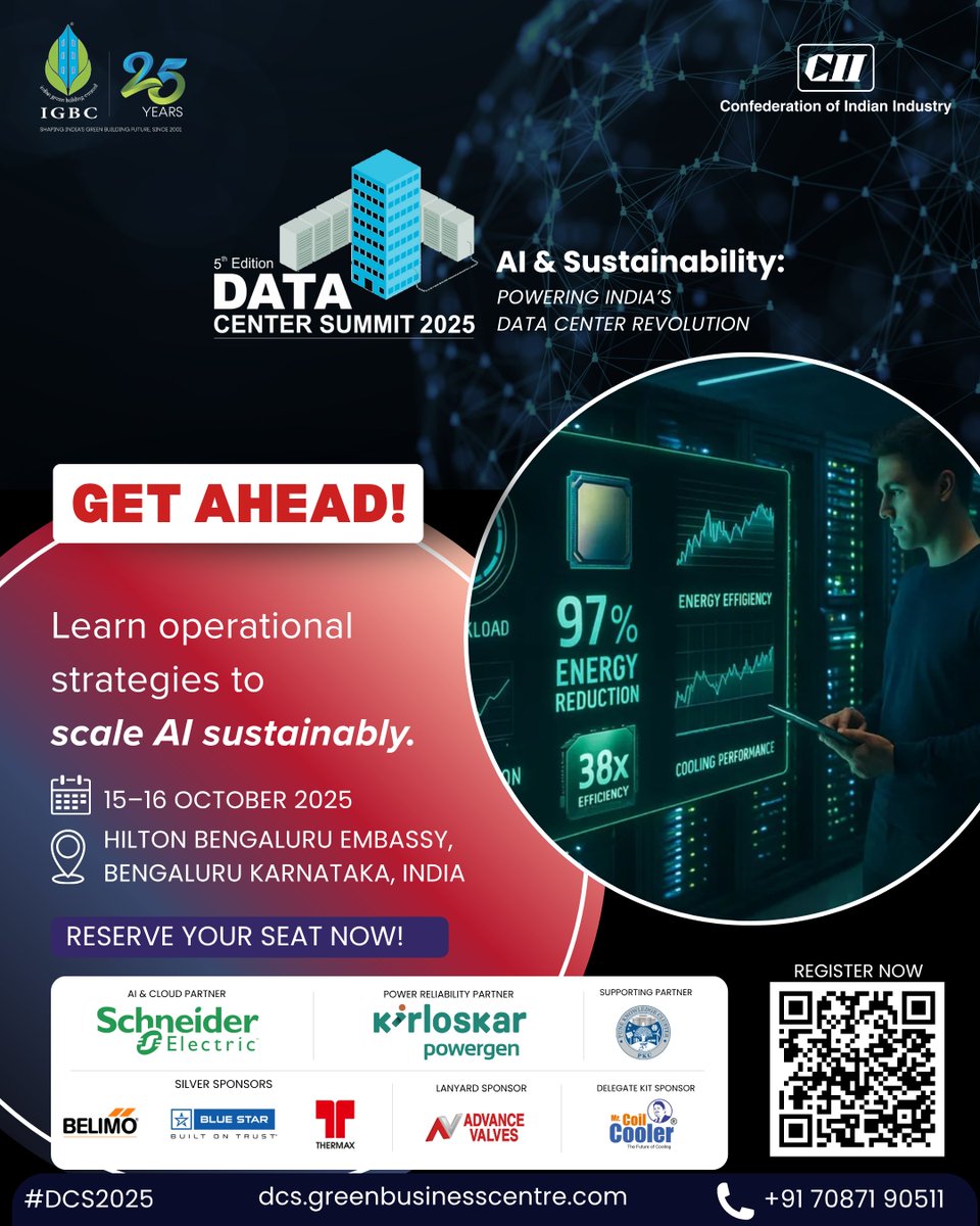 IGBConline's tweet image. Operational efficiency is the key to scaling AI sustainably. 📈

Reserve your seat now to transform your operational playbook!

🔗 Registration Link: cam.mycii.in/OR/OnlineRegis…

#DCS2025 #OperationalStrategy #EnergyEfficiency #PUE #ScaleAI #DataCenterOps #CIO #TechnologyLeadership
