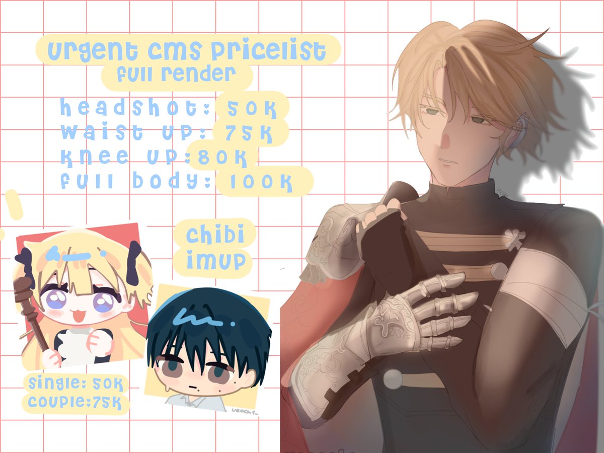 uecch1_'s tweet image. [URGENT COMMISSION]
[HELP RT PLS]

hai gais dalam rangka bertahan hidup setelah duit aku hilang aku terpaksa buka urgent comms, TOS ada di twit yg aku qrt yaaaa. ayoooo beli gais kapan lagi dapet harga semurah ini🙂‍↕️

#wts #opencommission #artidn #urgentcommision