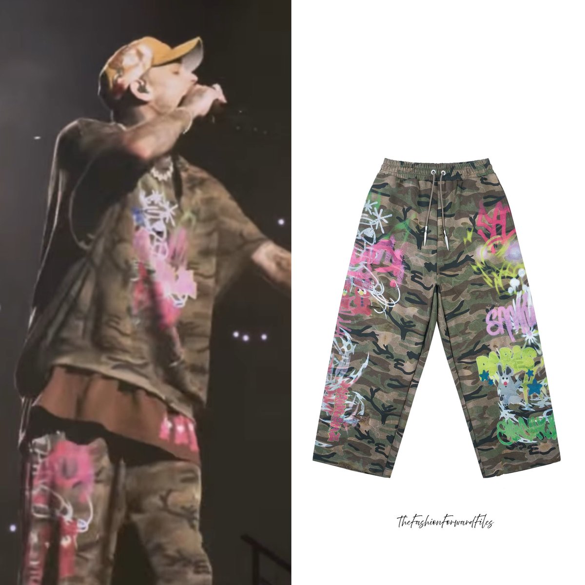 Chris Brown wears bumpy graffiti loose sweatpants by Sankuanz 