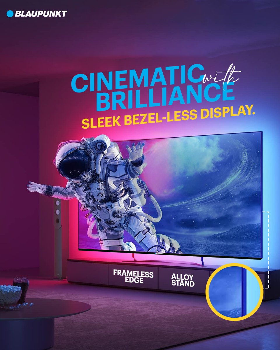 Lose the edges, keep the brilliance.✨ Experience true-to-life visuals with Blaupunkt’s bezel-less display. 🚀📺

#CinematicBrilliance #BlaupunktTV