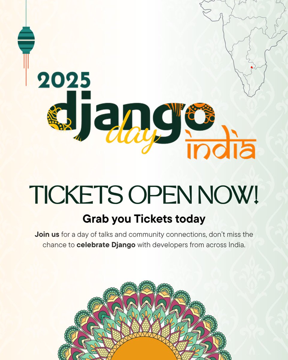 🎟️ Tickets are LIVE!
Join us at Django Day India 2025 — a full day of learning, networking &amp; celebrating Django! 💻🎉

📍 Scaler School of Technology, Bengaluru
🗓️ 8th Nov 2025
🎫 konfhub.com/djangoday-indi…

🔗 More: djangoday.in
CFP: cfp.djangoday.in/django-day-ind…

#djangoday