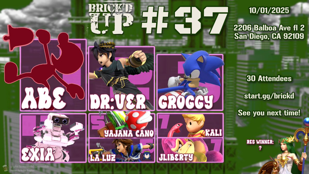 BrickdUpSeries's tweet image. FALL 🍂 may be here, but you can count on these players to RISE ⬆️ to the occasion! Congrats to those who made Top 8 at Brick'd Up #37 🥳

🥇 @abramson65
🥈 @myhatdefinesme
🥉 @GROGGY_EL
🍀 @ExiaSoCal
5⃣ Yajana Cano @Boonchuy_SSBU
7⃣ @SSBU_KALi @jliberty_