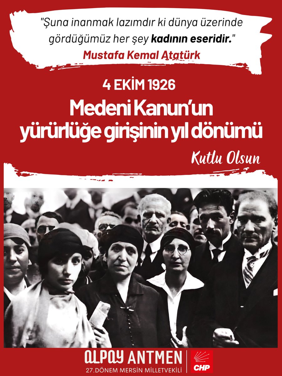 Kadın hakları konusunda bir devrim niteliğinde olan Medeni Kanun’un 99'uncu yılı kutlu olsun.