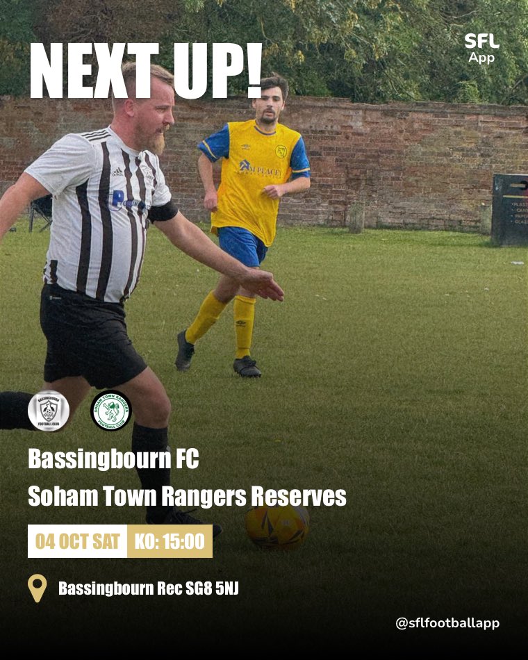 We host <a href="/SohamTownRes/">Soham Town Rangers Reserves</a> in the Cliff Bullen Cup. 3pm kick off at the rec 🖤🤍