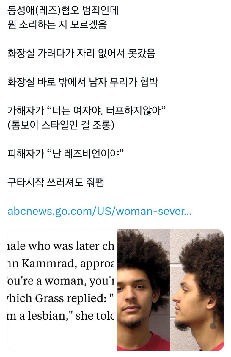 심지어 숏컷 여성이 레즈비언 혐오 때문에 남자한테 폭행당한 사건을 앨라이들은 "트젠으로 오해받아서 폭행당했다"고 날조까지 합니다