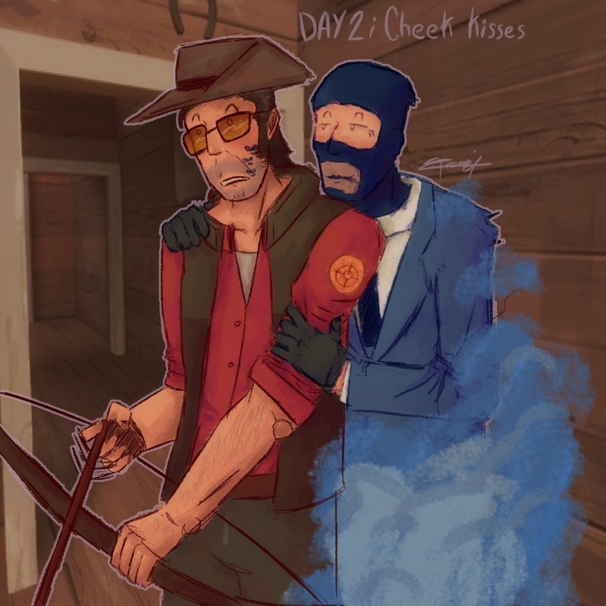 neoinfern0's tweet image. "are they lovers?" worse. i'm late ik i'm taking my time and enjoying it. #sniperspy #bloodysuit #tf2 #teamfortress2 #inktober #shiptober