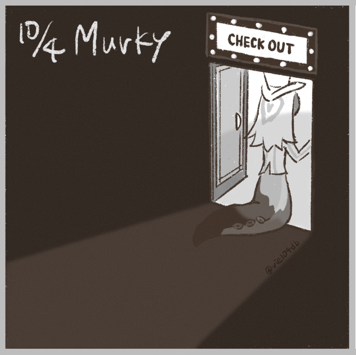 4.暗い
#Inktober2025 

"Murky"には曖昧やはっきりしないという意味もあるそうなので、暗い地獄からチェックアウトした先には本当に明るい未来が待ってるのか？みたいなイメージで描きました。
