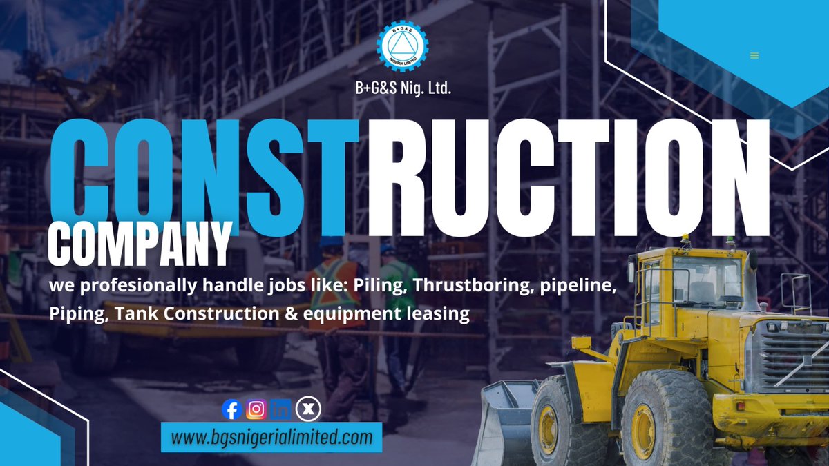 BgsNigeria's tweet image. 🏗️ Building the Future!
From piling, thrust boring, and pipeline works to tank construction and equipment leasing, our expertise keeps your projects moving forward.
✨ Enjoy your weekend knowing that excellence never takes a break!
#BGSNigeria #EngineeringExcellence #Construct
