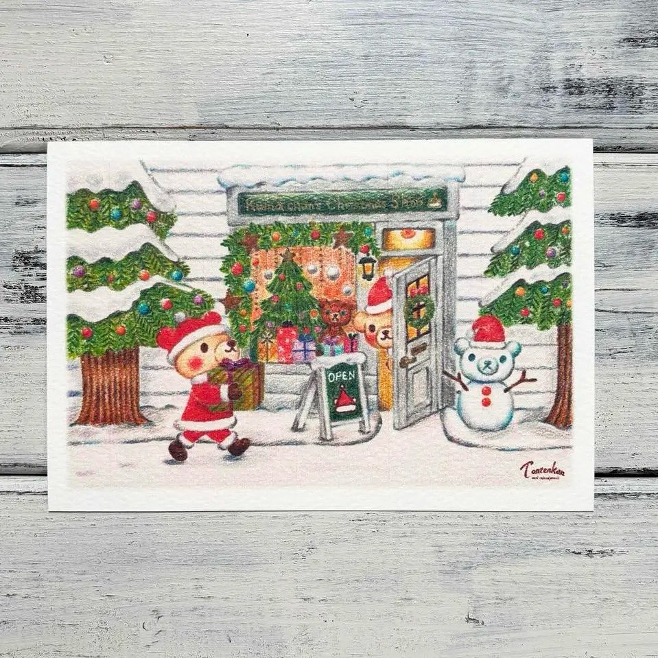 絵画。原画【クリスマスを迎えて可愛い熊ちゃん】 4b7ccd6007e88471533dc0e9041437