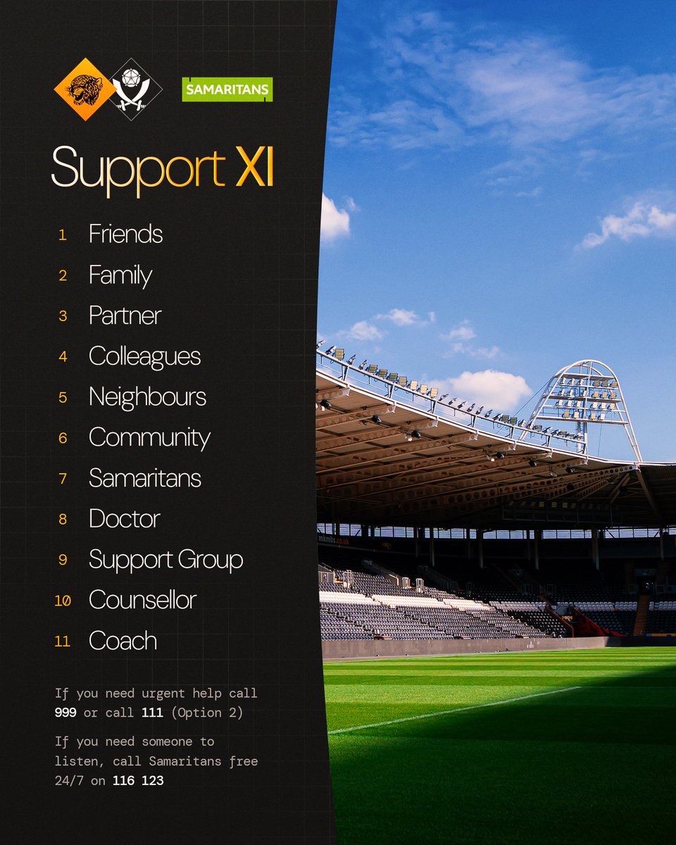 HullCity's tweet photo. In the UK, one in four people will have suicidal thoughts at some point in their lifetime. You are not alone - reach out to your support team. 🧡 

#hcafc | @samaritans https://t.co/cajP6ikDX1