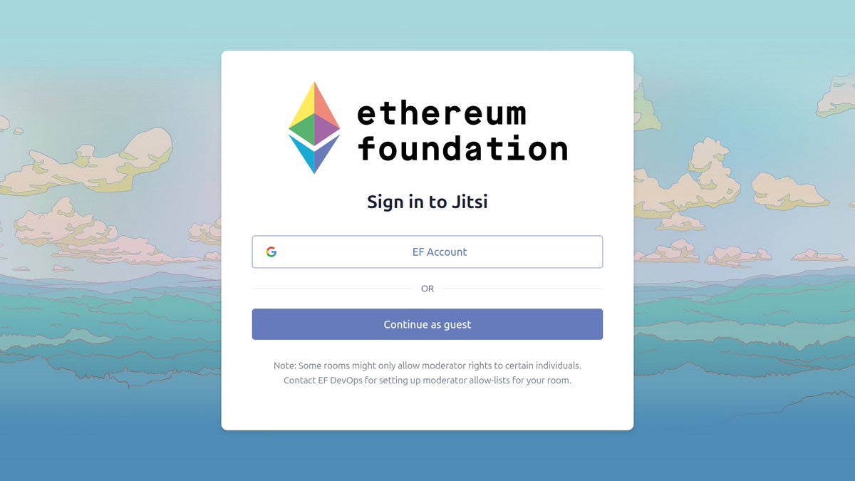 chrishobcroft's tweet image. I know you host your own Jitsi server for voice / video calls, which is laudable and sensible.
But authentication uses Google's Authentication (!), which is weird, when Sign In With Ethereum exists.
Integrating Jitsi with SIWE and open sourcing it would be a gift to the world.