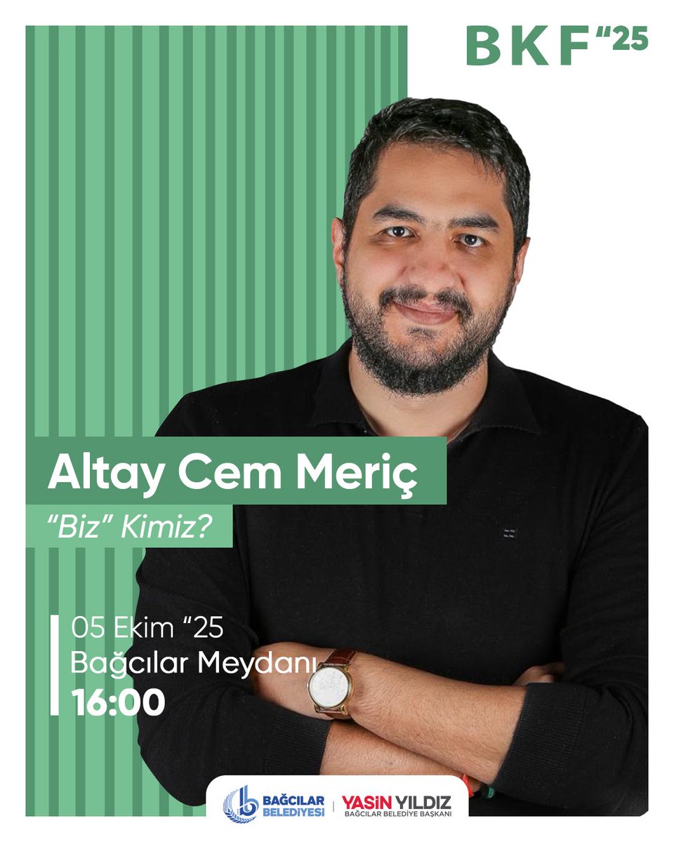 bagcilarkitap's tweet photo. BKF25’te 5 Ekim Programımı 🎉

15:00 | Çiğdem Dağtekin &amp; Marmelat
16:00 | Altay Cem Meriç – “Biz” Kimiz?
18:00 | Yavuz Dizdar – Sağlık ve Çocuklarımızın Geleceği
19:00 | Burak Sezen – Çocuk Şarkıları Konseri

📍 Bağcılar Meydanı

#BağcılarKitapFuarı #BağcılarKültürSanat https://t.co/GIFKFZW1Vw