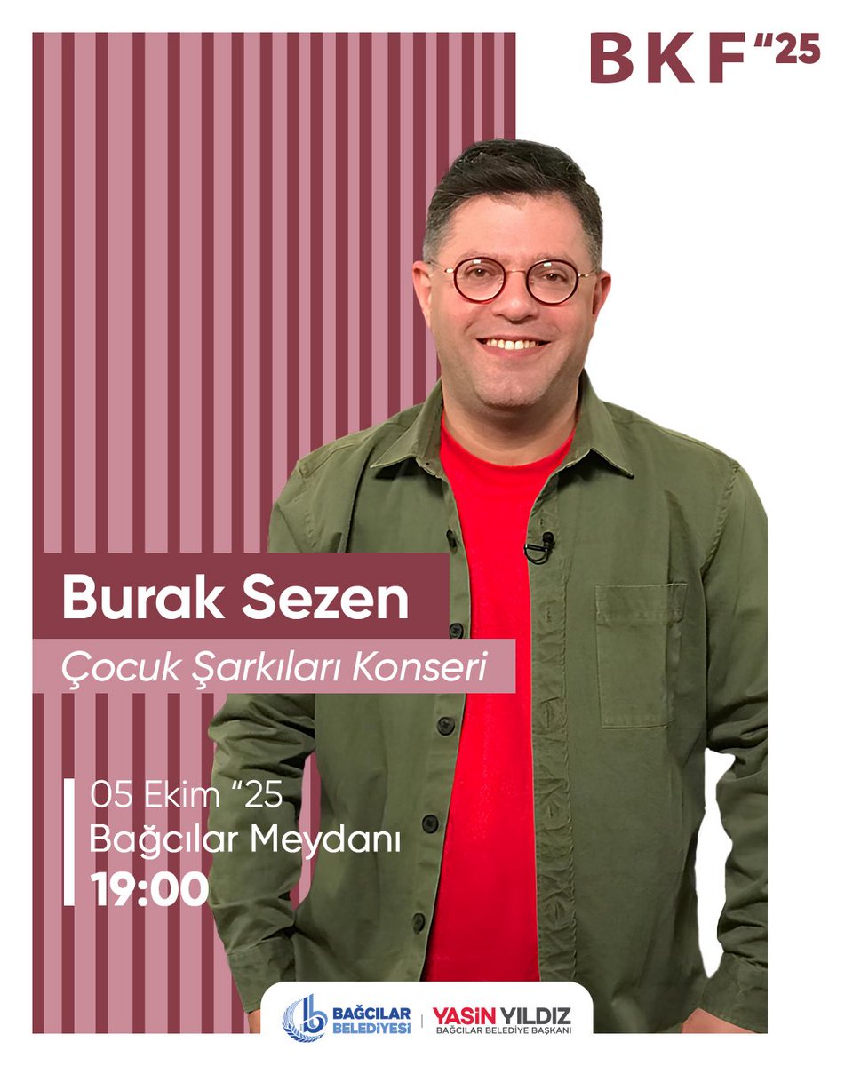BKF25’te 5 Ekim Programımı 🎉

15:00 | Çiğdem Dağtekin &amp; Marmelat
16:00 | Altay Cem Meriç – “Biz” Kimiz?
18:00 | Yavuz Dizdar – Sağlık ve Çocuklarımızın Geleceği
19:00 | Burak Sezen – Çocuk Şarkıları Konseri

📍 Bağcılar Meydanı

#BağcılarKitapFuarı #BağcılarKültürSanat