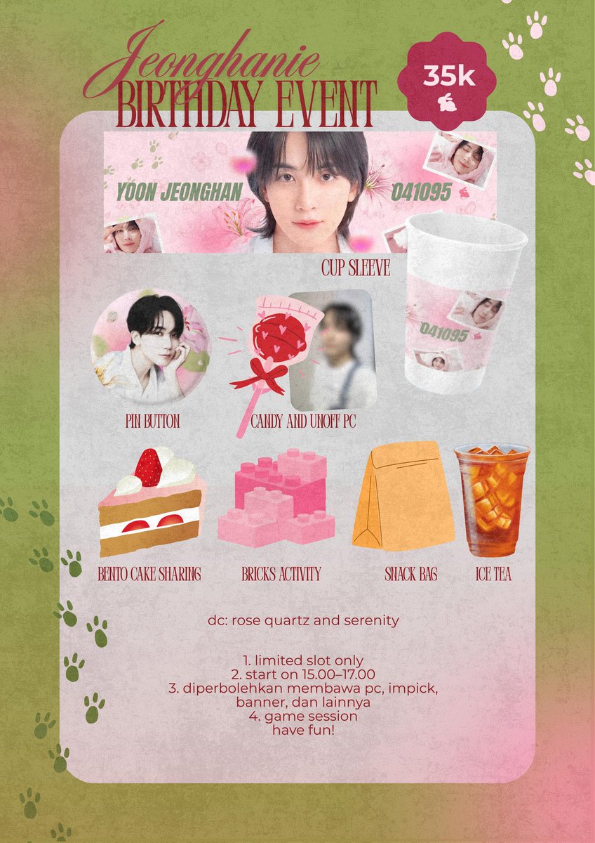 .˚*꒰ঌ✦໒꒱*˚.
˖𐙚 Reservation is open ⊹♡
🍧 Jeonghan Birthday Event 🍧
Event by <a href="/spiderenn/">ney</a>
<a href="/ziaazizaa/">zia</a> <a href="/ztingyun/">r</a> <a href="/wOnyu06/">ilyu💬 minwonist</a> ( O1 others ) 

📍Tebet Eco Park
🗓️ Date: October 12th, 2025
⏰ Time: 15.00 – 17.00 WIB

RVSP = docs.google.com/forms/d/1dccbQ…

𓂃 ࣪˖ ִֶָSee you caratdeul🐇་༘࿐