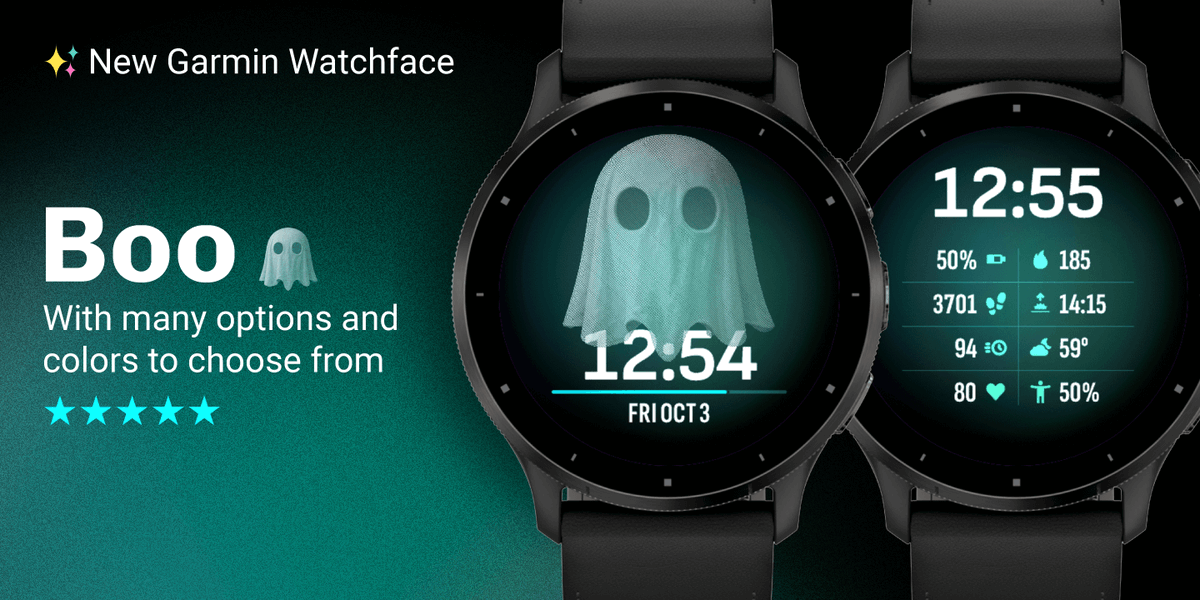 Make Boo happy by reaching your goals! Happy to celebrate Spooky Season with this new watchface for Garmin. #halloween #spooky #boo #garmin #venu3 #venu4 #connectiq #watchface apps.garmin.com/apps/2107c3b3-…