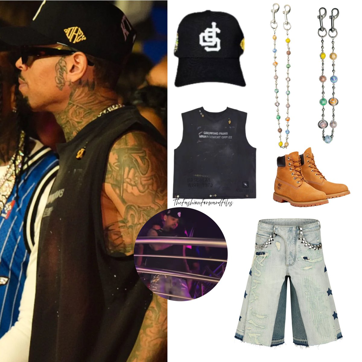 FashFwrdFiles's tweet image. Chris Brown wears wheat colored Timberland boots,KTH hat,Abeja Studios sleeveless shirt,cease and desist rodeo baggy denim shorts,planet wallet chain and large planet chain by Starworld 
-
#chrisbrown #timberland #starworld #ceasesnddesist #kth #abejastudios