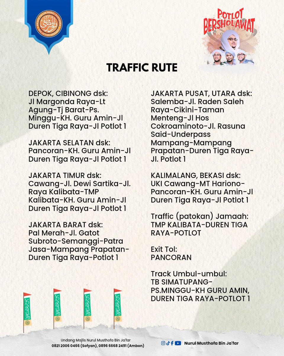 PemudaMNM's tweet photo. ✨ POTLOT BERSHOLAWAT ✨
Bersama Majlis Nurul Musthofa Bin Ja’far
📅 Sabtu, 4 Okt 2025 | ⏰ 20.00 WIB
📍 Jl. Potlot 1, Duren Tiga, Pancoran

🚘 Exit Tol Pancoran
📺 Live: YouTube Nurul Musthofa bin Ja’far

#nurulmusthofa #potlotbersholawat https://t.co/wIy2iDpCwB