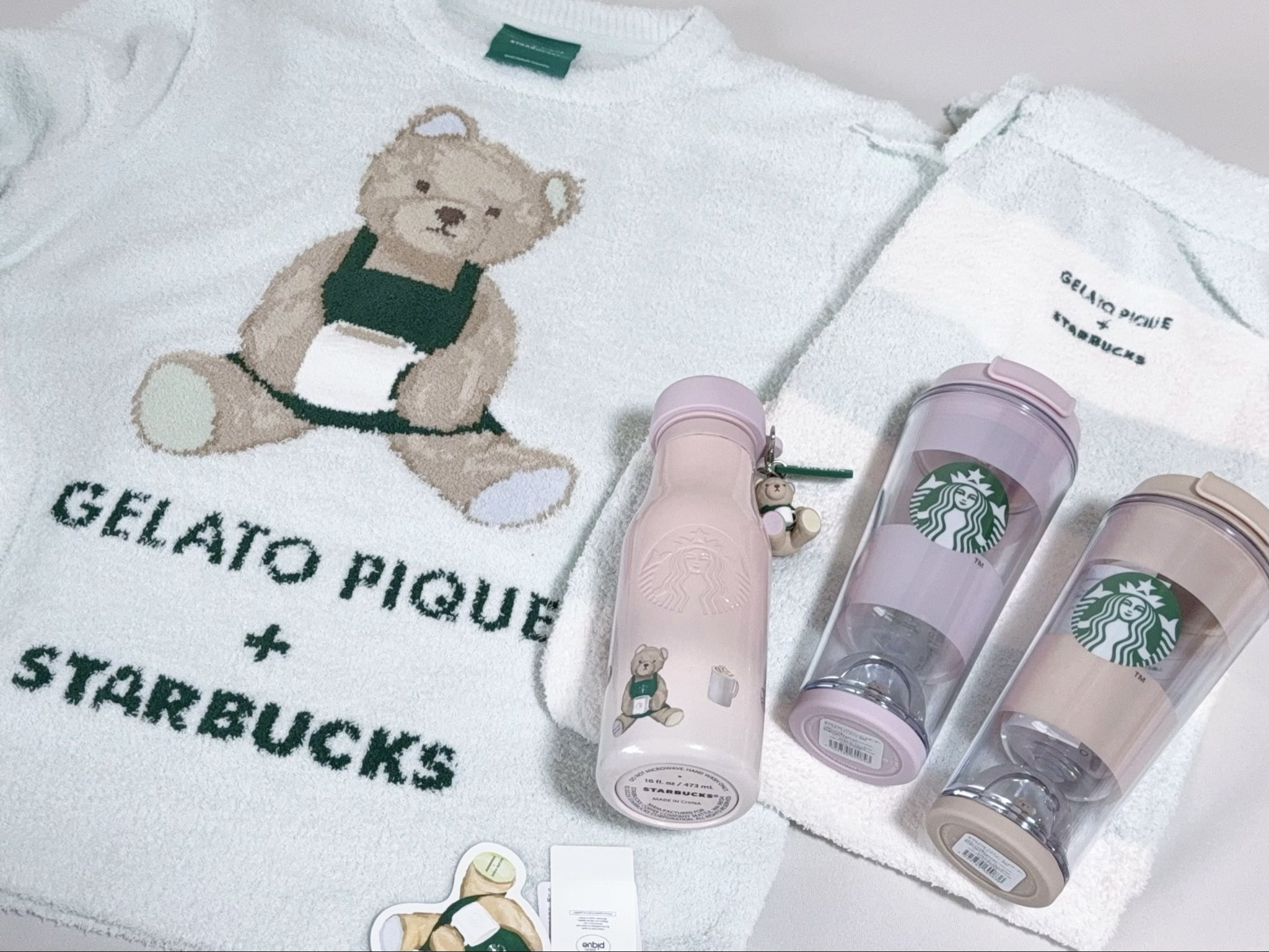 ジェラートピケ リッドカバーベアチャーム付きステンレスボトル ミント