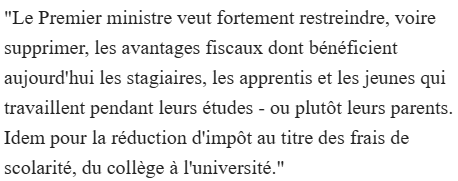 Macron et ses obligés vont nous ronger jusqu'à l'os. Les jeunes vont particulièrement morfler : "Jobs étudiants, stages, apprentissage : comment Lecornu veut économiser 1 milliard" <a href="/LesEchos/">Les Echos</a> 
Je reprendrais bien une grève d'un jour...