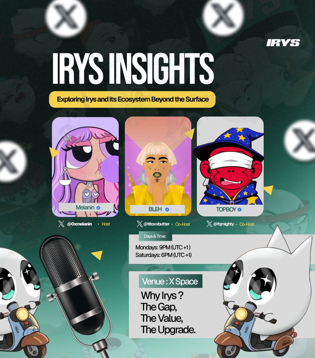 fqmighty's tweet image. gm, and happy weekend fam🩵

our space “IRYS INSIGHTS” (session 2)  with @0xmelanin and @Titoxxbutter goes live today.

saturday | 6PM UTC+1
theme: why irys? the gap, the value, the upgrade.

we’re breaking down:
 •  why programmable storage matters
 •  what’s missing in…