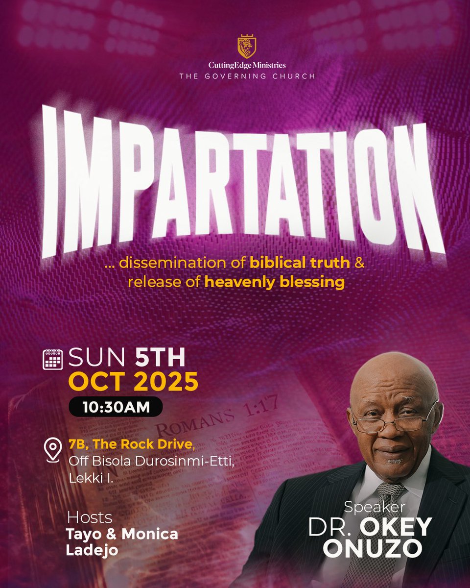 You’re specially invited to service this Sunday, October 5th, 2025 for a time of impartation with Dr. Okey Onuzo!

Join us as we receive the dissemination of biblical truth and the release of heavenly blessing.

More details on the banner

#TheGoverningChurch