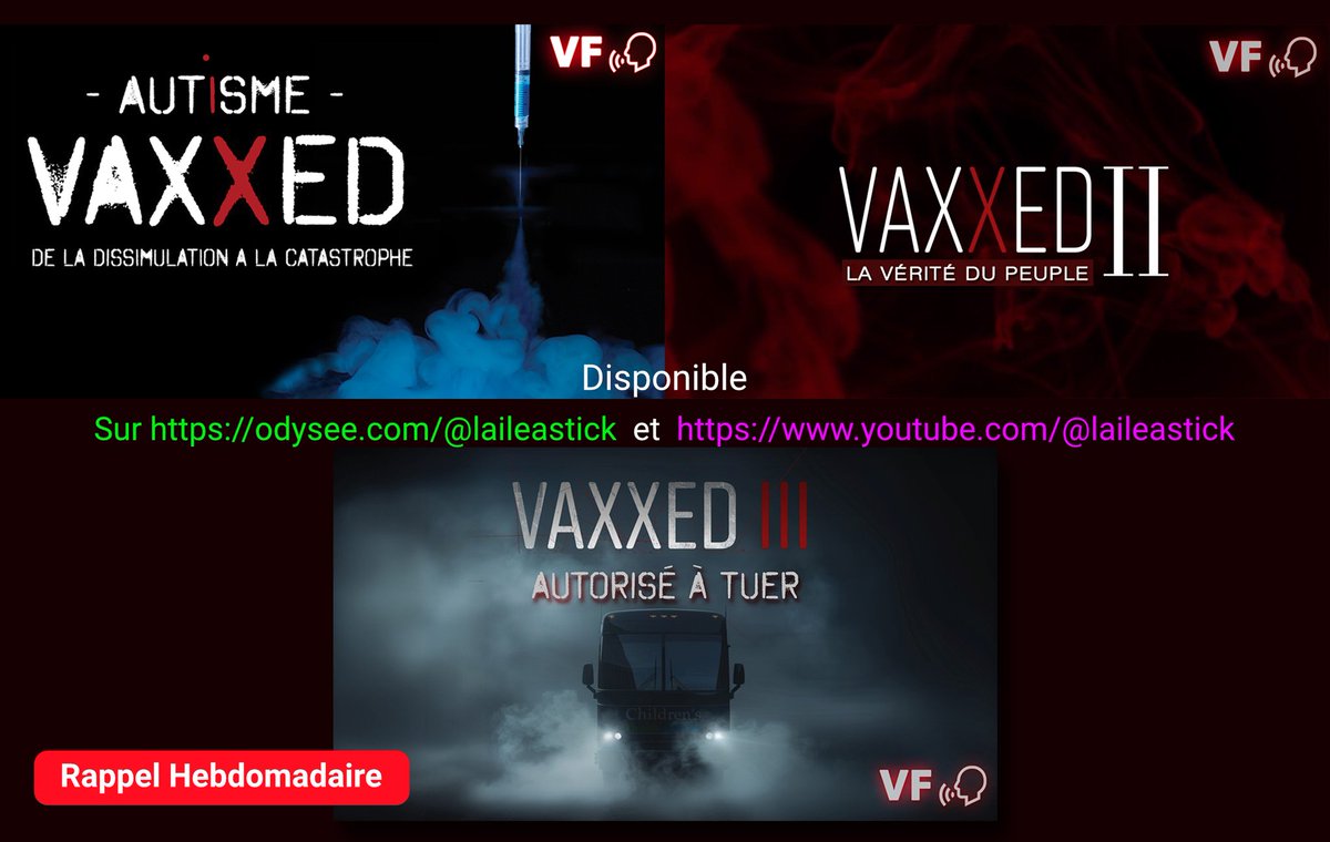 VAXXED 
👇🧐👍 
⚡Rappel hebdomadaire⚡
Pour tous ceux qui ne l’ont pas encore vu.
#VAXXED est une série de documentaires poignants qui compile les témoignages de parents, de scientifiques et de médecins sur les conséquences désastreuses liées aux vaccinations, entre autres,
