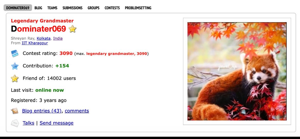 Suryansh777777's tweet image. The 1st Legendary Grandmaster from India. #Codeforces