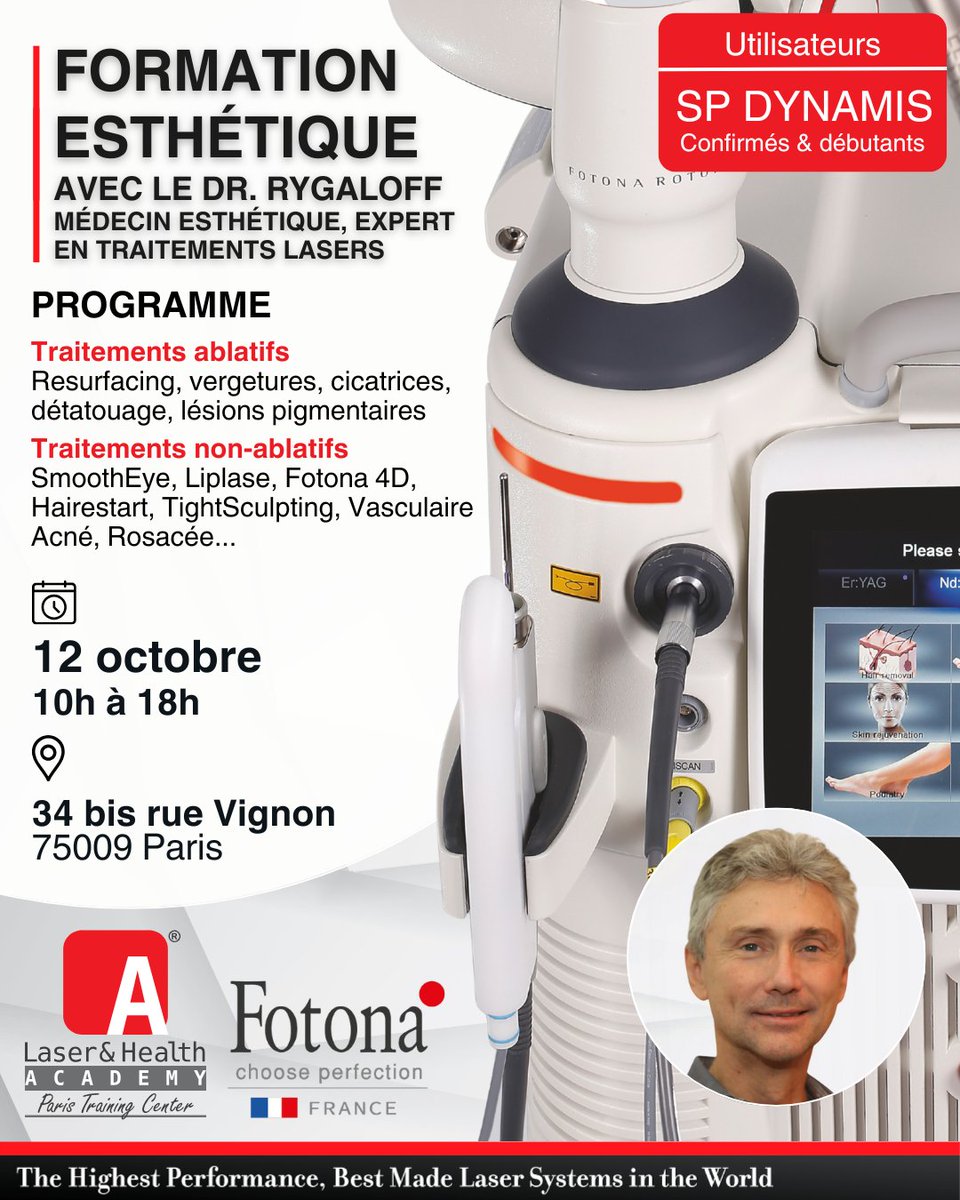 FotonaFrance's tweet image. [ Formation SP Dynamis - Dr Rygaloff ]

📅 12 octobre 2025 de 10h à 18h à CliniSkin Paris
Cette formation est réservée aux utilisateurs débutants et confirmés

Inscription : fotonafrance.typeform.com/to/mQGlNarj

#FormationMedicale #FotonaFrance #Medecins #LasersMedicaux #Fotona #Laser
