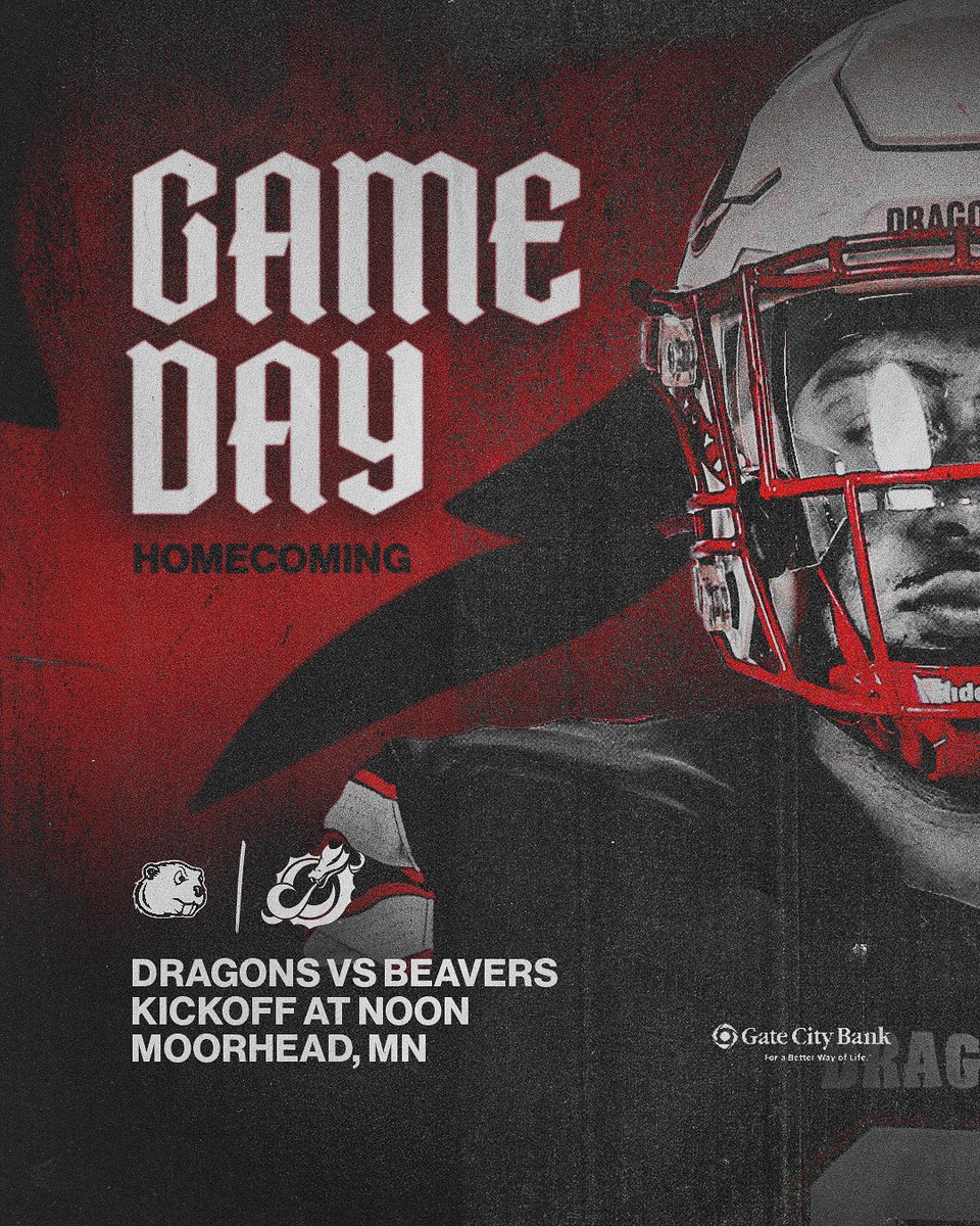 GAMEDAY #DragonNation ‼️

Taking on Minot!

⏰: 12PM Kickoff
📺: NSIC Network
🎙️: am1100theflag.com

#FindAWay #Love