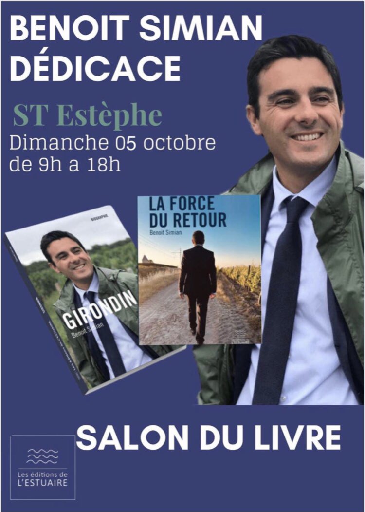 Je serai ravi de vous retrouver demain au cœur de notre presqu’île #Medoc au Salon du #livre de St Estèphe
📚«Lire dans le vignoble»🍇