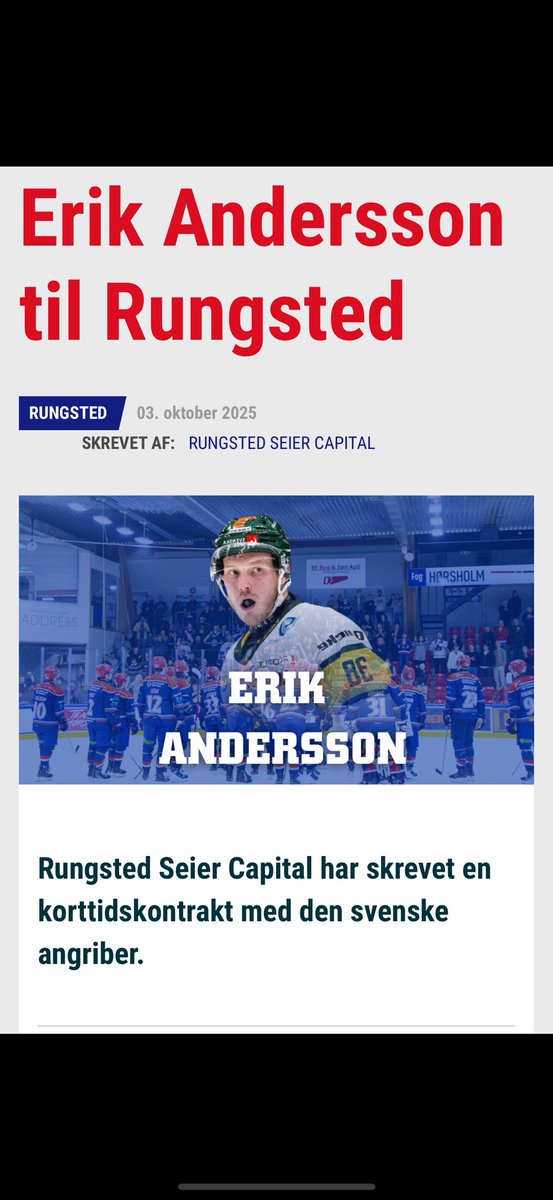 Klient Erik Andersson startar säsongen i Danmark. Korttidsavtal fram tom 2 nov är skrivet med Rungsted. #alwaysinyourcorner
