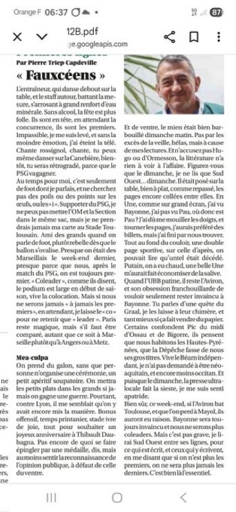 Sean Thornton | Trooper Thorn (@quietquietsean) on Twitter photo La Section est co-leader du Top 14 et Pierre Triep-Capdeville <a href="/Forzanay/">Triep-capdeville</a>, que cette bonne fortune inquiète, parle confusion des sentiments. C’est beau, la confusion, PSG, OM, Pic du Midi, tout y passe. Ne reste plus à la fin que le sentiment d’avoir vécu et c’est pas rien. La Section est co-leader du Top 14 et Pierre Triep-Capdeville <a href="/Forzanay/">Triep-capdeville</a>, que cette bonne fortune inquiète, parle confusion des sentiments. C’est beau, la confusion, PSG, OM, Pic du Midi, tout y passe. Ne reste plus à la fin que le sentiment d’avoir vécu et c’est pas rien.