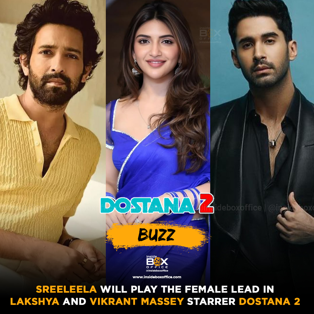 InsideBoxOffice's tweet image. As per rumours, Telugu actress #Sreeleela will star as the lead in #Dostana2 alongside #Lakshya and #VikrantMassey, replacing #JanhviKapoor who was earlier signed as the female lead of the film. This would be the third Bollywood film of Sreeleela&apos;s career.