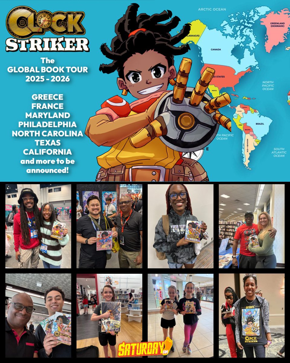 SATURDAY AM IS GOING GLOBAL FOR CLOCK STRIKER VOL 3!

Our Official CLOCK STRIKER GLOBAL BOOK TOUR is HAPPENING NOW with series artist <a href="/gladiskstudio/">gladiskstudio</a> as a featured guest at ANIMECON RUN THESALONIKI this weekend!

Afterwards, look forward to seeing series creator &amp; Saturday AM