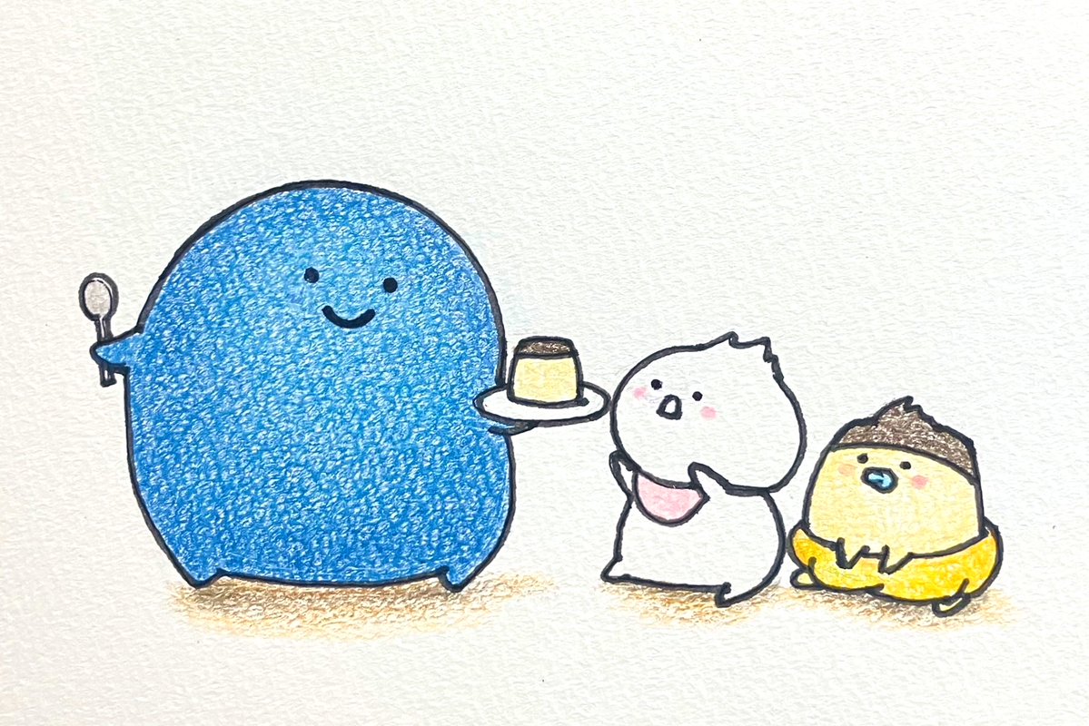stm_potato's tweet image. 少しずつプリンの位置を高くする名もさん、プリン欲しさに立ちあがろうと頑張るばぶんぐさん、ぽやーっと眺めているばぶプリンさんです。

 #ぶん学者のファンアート