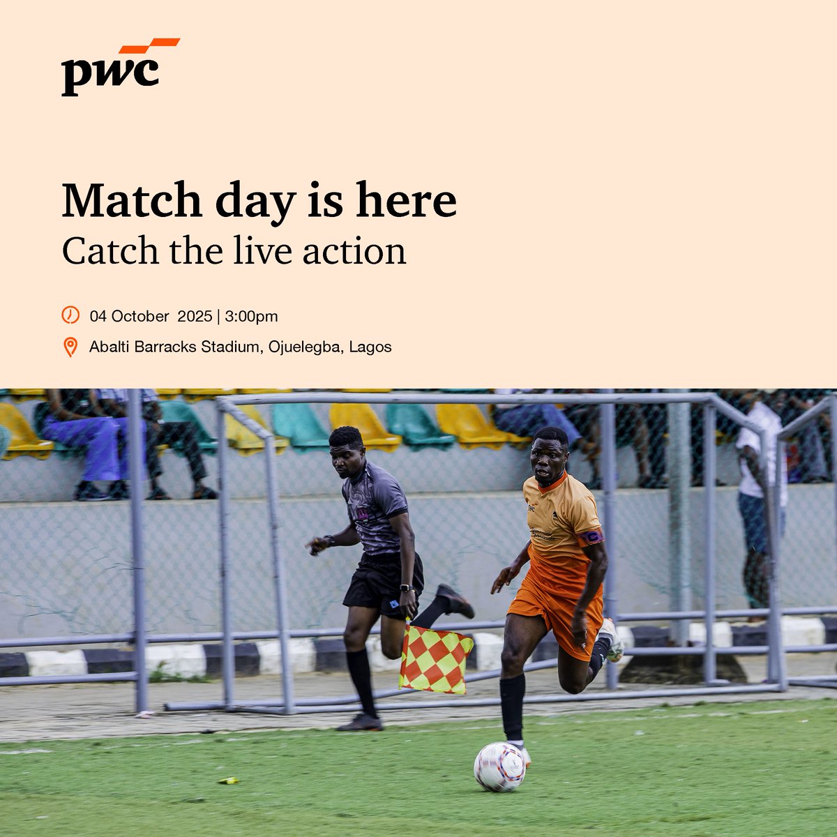 PwC_Nigeria's tweet photo. The excitement peaks today as Team PwC plays in the AFFT25 finals against SIAO. Catch the live action here at 3pm: https://t.co/ZMhJdMcquK
Let the games begin!
#TeamPwC #AFFT25 #MatchDay #SIAO https://t.co/Khz4WyckUE