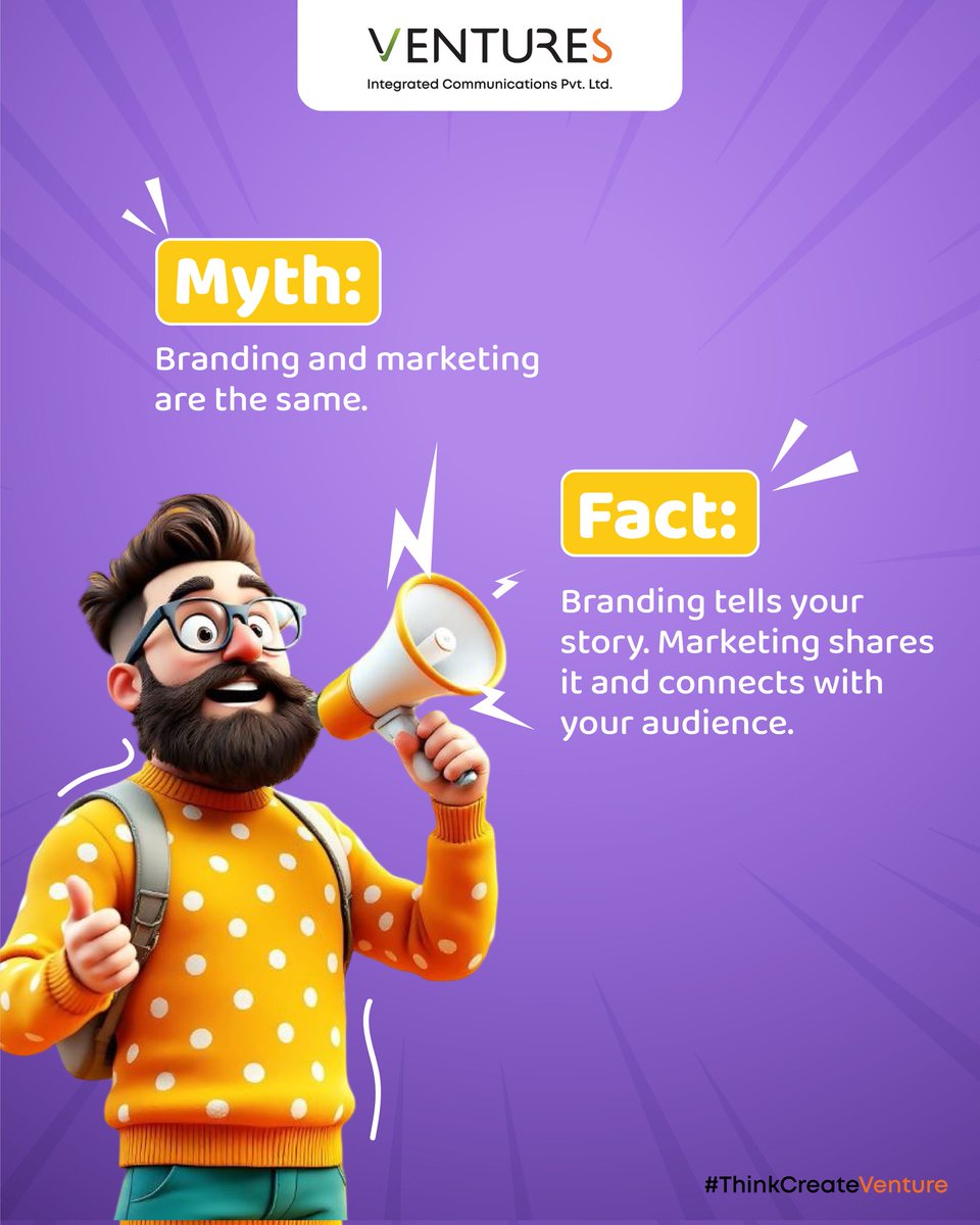 venturescomm's tweet photo. People often mistake branding for a logo and marketing for an ad. 

But true branding is identity, and true marketing is connection.​

#MythsandFacts #BrandingTips #MarketingMindset #VenturesIntegratedCommunications #ThinkCreateVenture https://t.co/YMPYyXxVIy