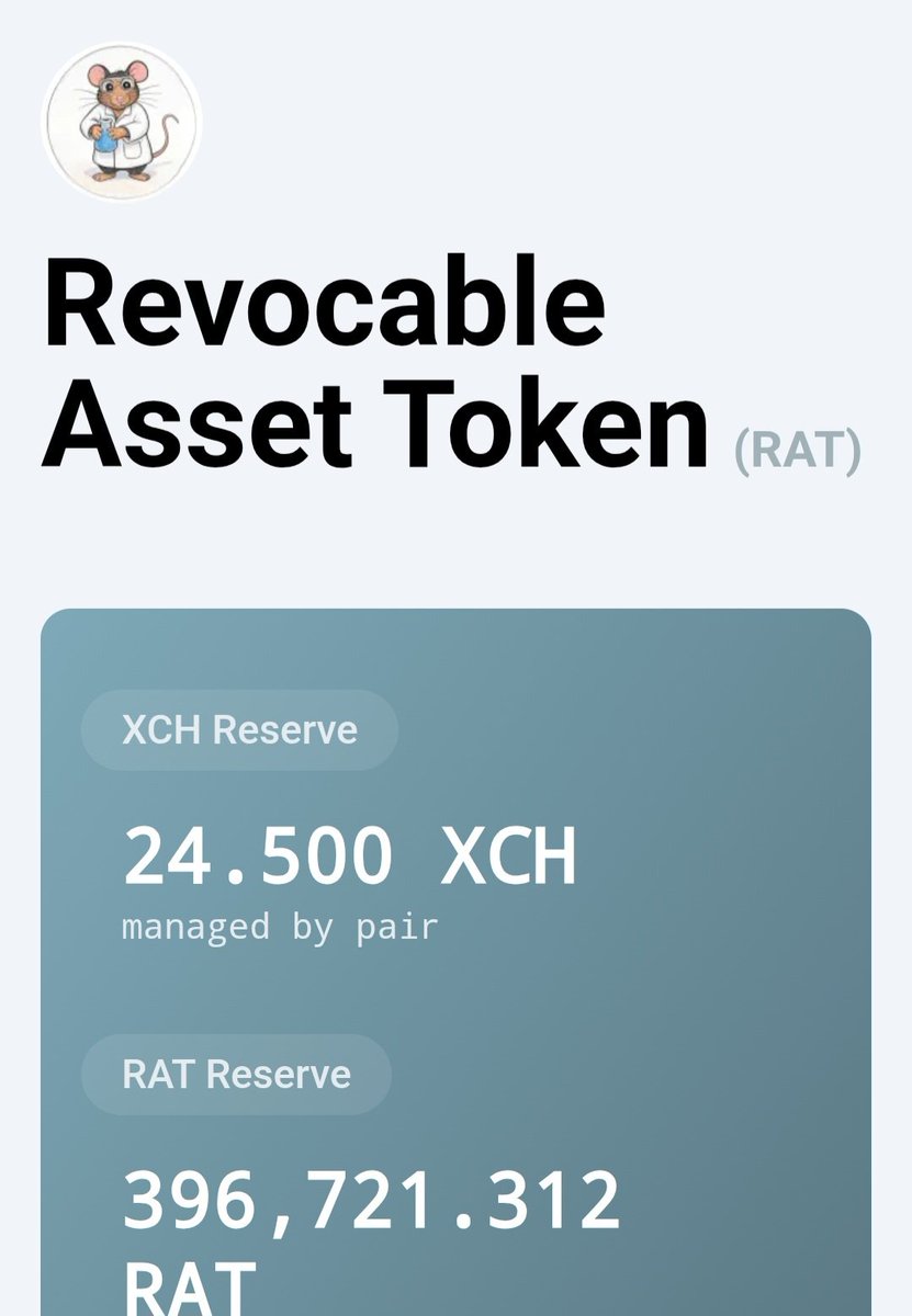 🔥🌱 Thank you <a href="/yakuh1t0/">yakuhito🌱</a> and <a href="/TibetSwap/">TibetSwap</a> for lauching the $RAT rCAT 🔥🔥

There are 5 LP pools up on Tibet. 👀👀

The airdrop of most of the tokens will go to 1% hodlers, $bepe and $gyatt whales / shark. Get your tokens registered in tang gang discord soon if you want to be in