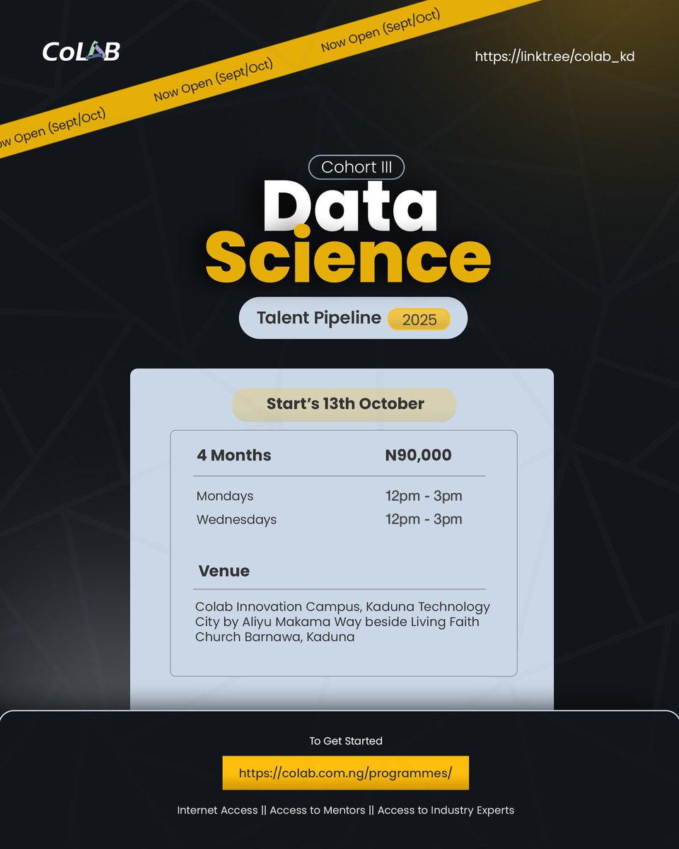 CoLab_kd's tweet image. Data is everywhere, but can you make sense of it?
Join our Data Science cohort to gain:
✅ Skills in analyzing and interpreting data
✅ Mentorship from industry experts
✅ A network of like-minded learners
✅ Real-world insights to build your portfolio
Be part of it 👇
#Colabkd