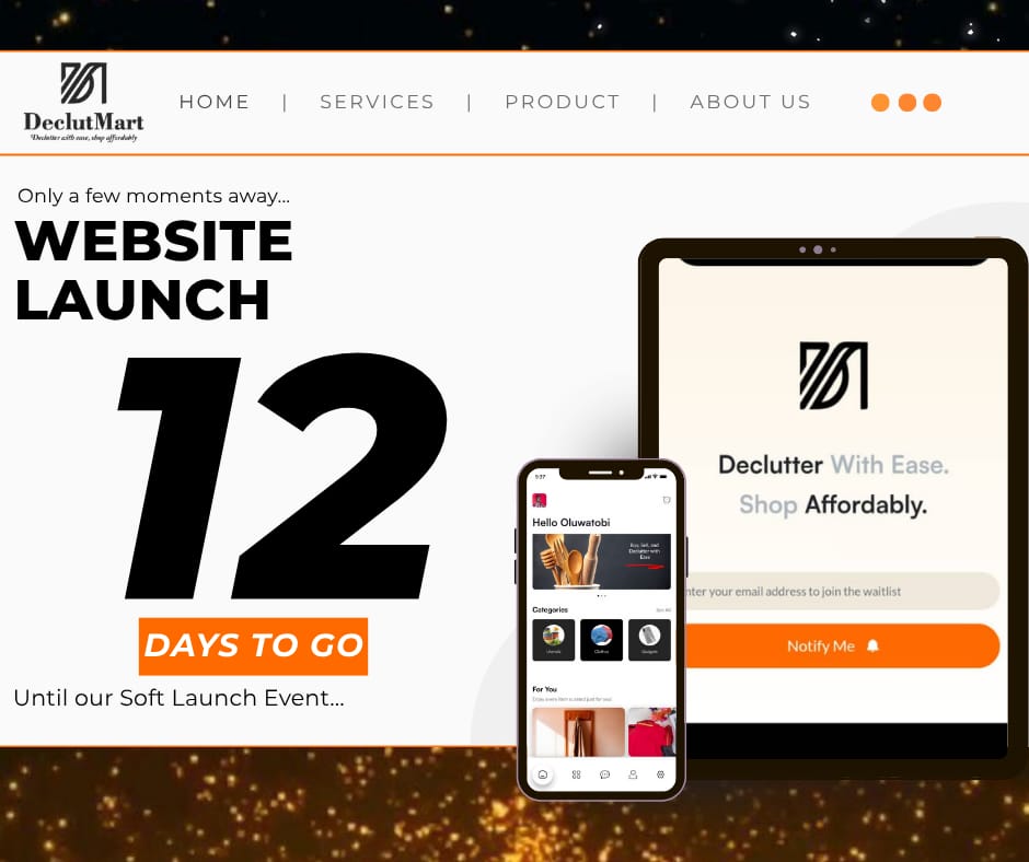 DeclutMart's tweet image. Our Soft launch is just 12 Days away ‼️‼️‼️
What are you waiting for? Join our Waitlist today declutmart.com and be among the first to enjoy our services #declutter  #declutterwithease #nigerianstudents #shopaffordable #unilorin #kwasu