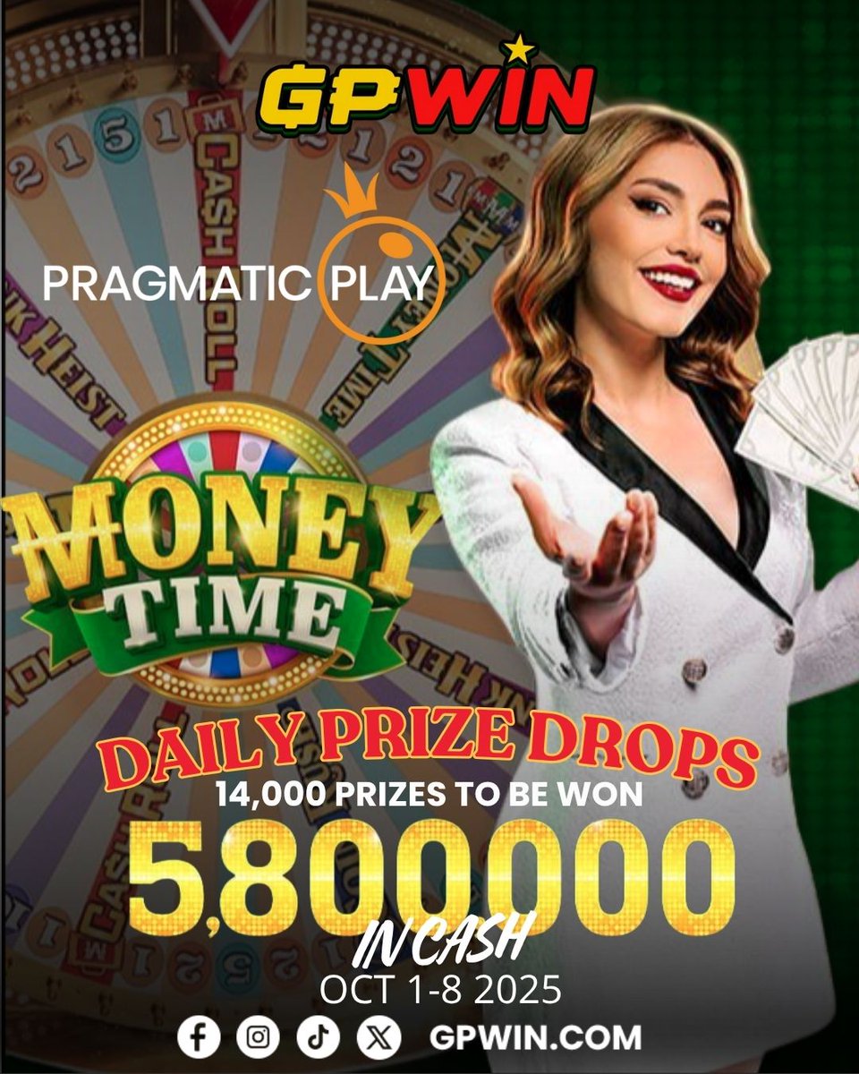 GpWin_Official's tweet photo. ⏰ DAILY TOURNAMENT IS HERE! ⏰
From October 1 – 8, 2025, play Money Time and grab your share of over ₱5.8 MILLION prize pool! 💸🔥 https://t.co/gduH22OMGw