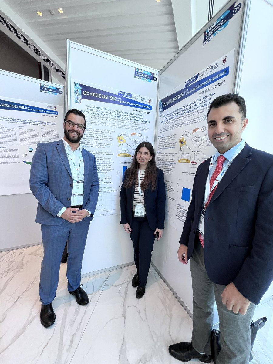 Don’t miss out! 🔬🫀CardioTwitter! “At #ACCMidEast presented how the Triglyceride-Glucose Index predicts CV mortality in metabolic syndrome. Important insights into precision risk stratification in diverse populations. 🔬❤️ the team is here from Miami ! 🌴<a href="/ElajamiMohamad/">Mohamad Elajami</a>