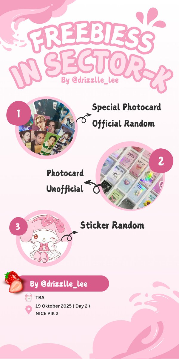 ⋆୨୧ SECTOR K FREEBIES ୨୧⋆
by : <a href="/drizzlle_lee/">𝑳𝒖𝒄𝒌𝒚𝒚 𝑯𝒆𝒆𝒎𝒆𝒕𝒐𝒃𝒆𝒓🪽🌹</a> ☘️

( RT , LIKE AND DROP TAG )
📅 19 Oktober 2025
📍NICE PIK 2
⏰️ TBA

CELEBRATE HEESENG AND ME BIRTHDAY🌹 

how to get ? 
☆ rt &amp; like to claim
☆ limited quantity
☆ 1 person gets 1 pc official
☆ dm me to trade! (1:1 trade)