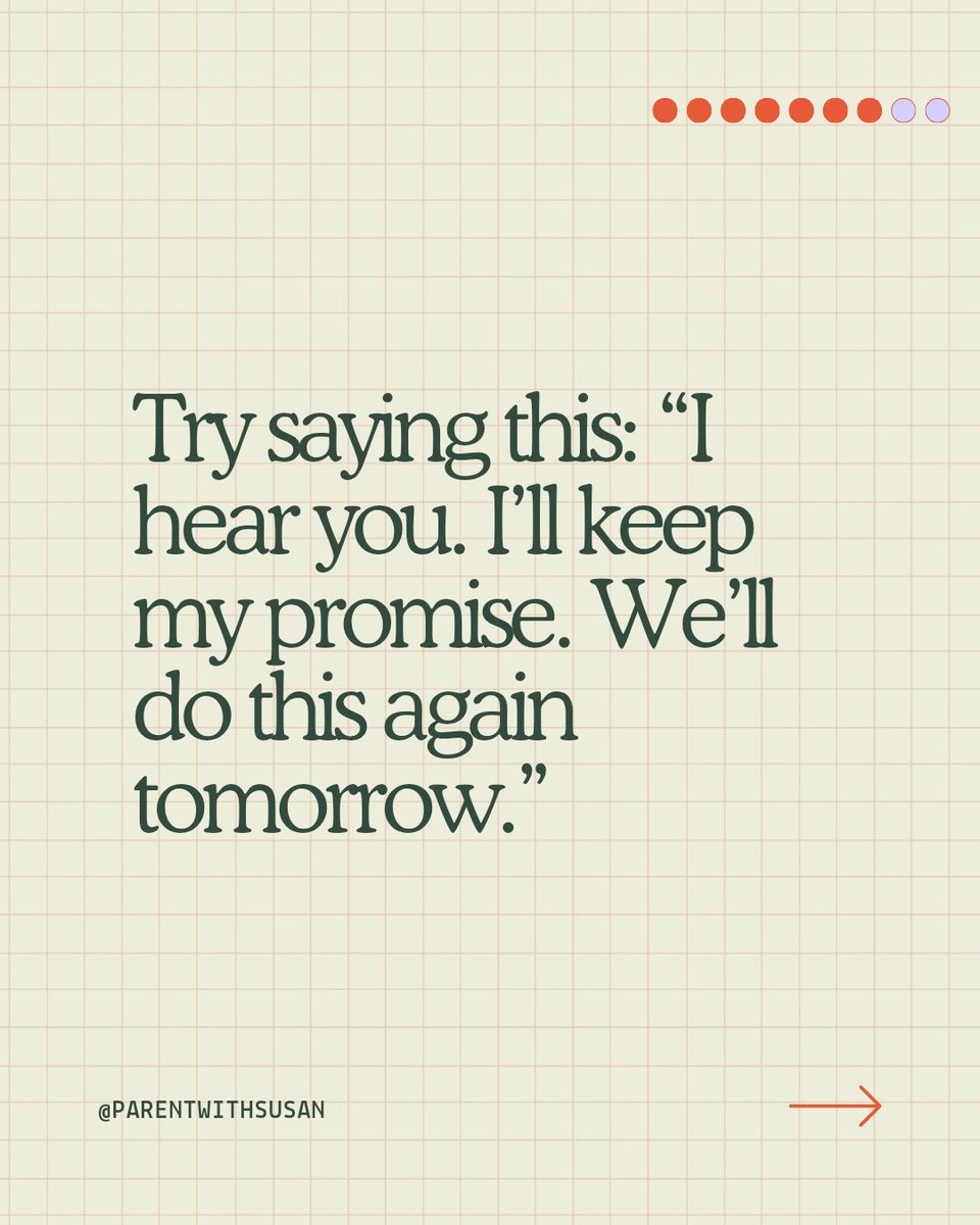 ParentWithSusan's tweet image. Try this script next time:
👉🏽 “I hear you. I’ll keep my promise. We’ll do this again tomorrow.”
It’s short, but it communicates safety, reliability, and empathy.

#ParentingWithSusan #ConsistentParenting #ParisFashionWeek
