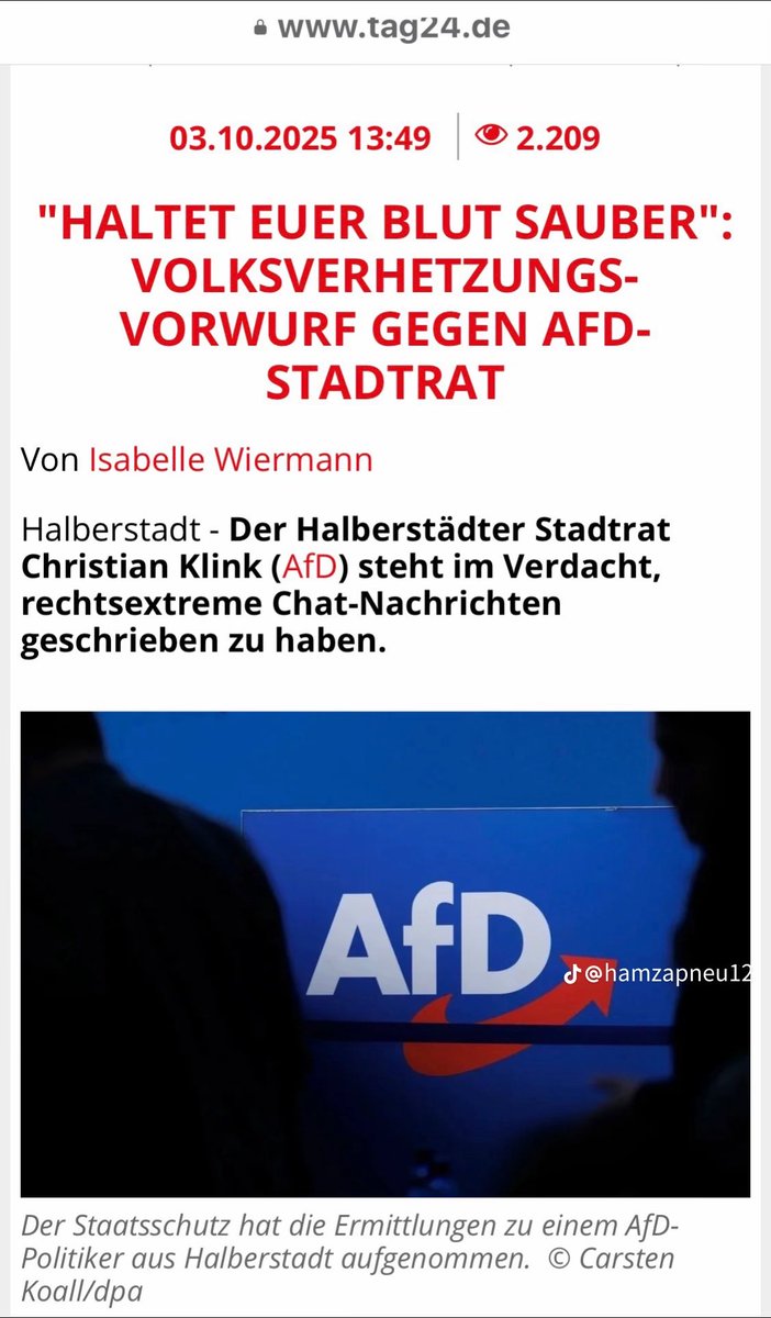 „Reines arisches Blut“ - wenn das nicht mal eine Umarmung des #Nationalsozialismus ist, #AfD…

#AfDwirkt 
#Deutschlandabernormal?
#Faschismus 
#Rassismus 
#SchandeDeutschlands
#SchandeEuropas 
#gesichertrechtsextrem
#AfDVerbotSofort