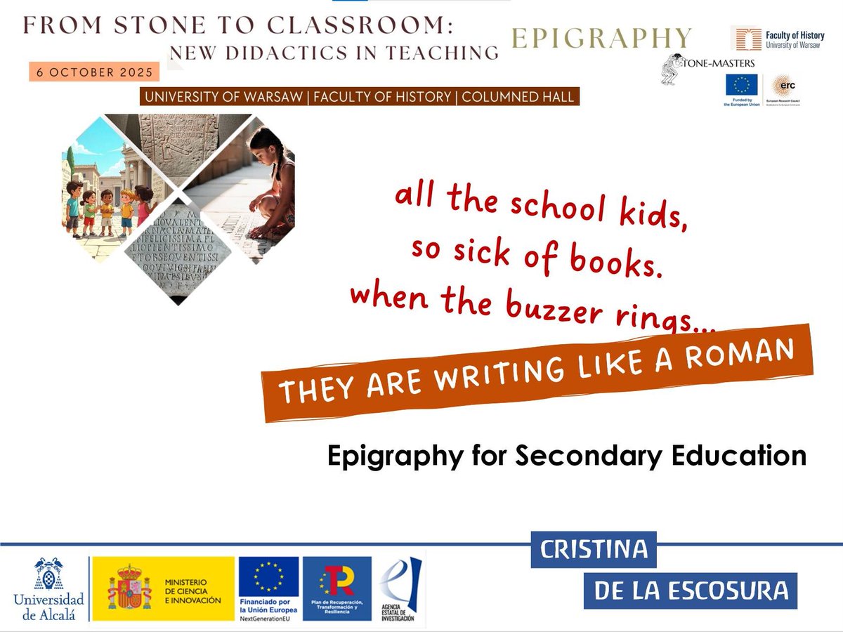 allthabit's tweet image. Este lunes participo en &quot;From Stone to Classroom: New Didactics in Teaching Epigraphy&quot; @ErcStoneMasters. Reescribo la mítica canción de The Bangles, &quot;Walk Like an Egyptian&quot; (youtube.com/watch?v=Cv6tuz…), para hablar de educación, transferencia y epigrafía en ESO y Bach.
📌 Warsaw 🇵🇱